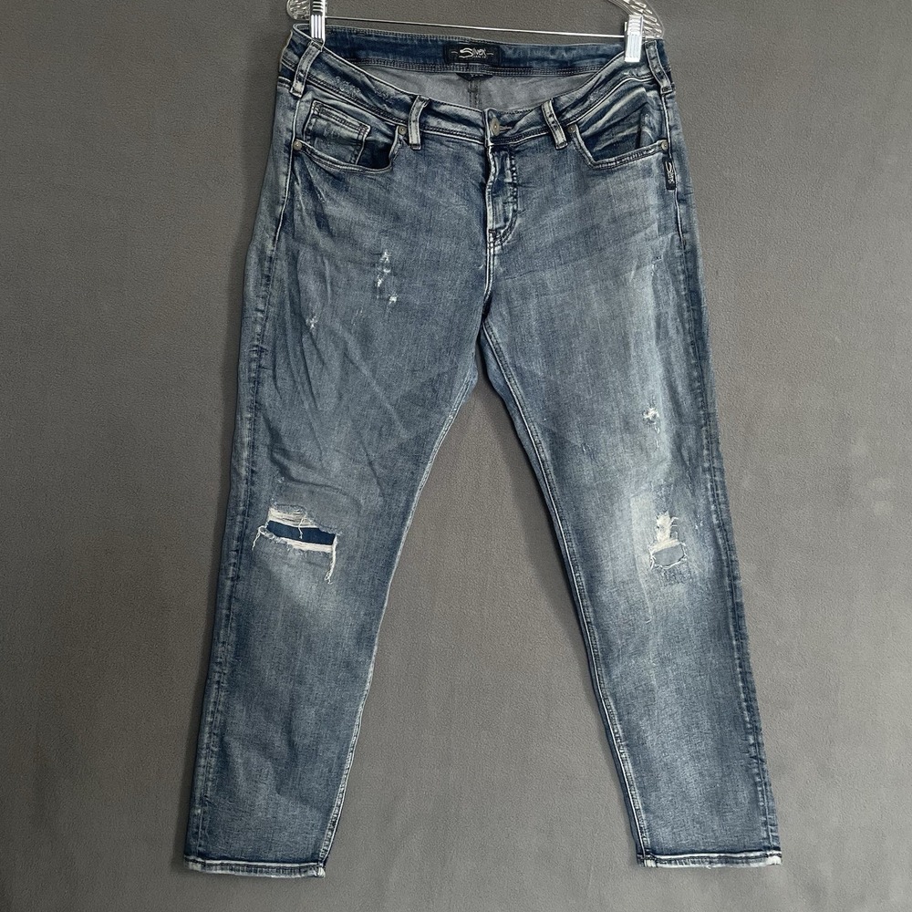 Silver Jeans SAM Factory Distressed Sz 32x27‎ Med Wash Denim